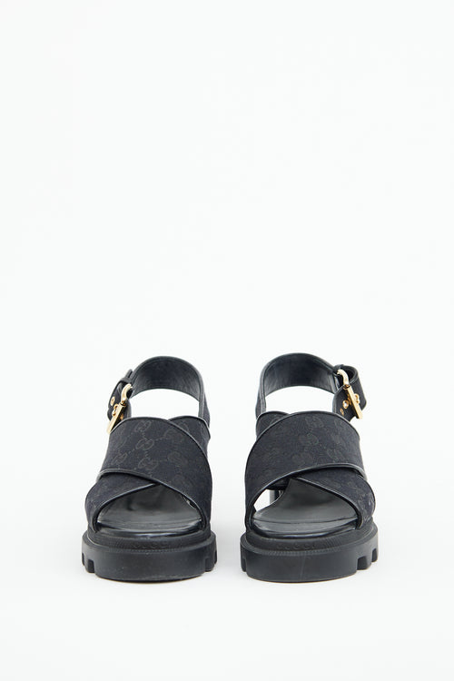 Gucci Black GG Lug Sole Sandal