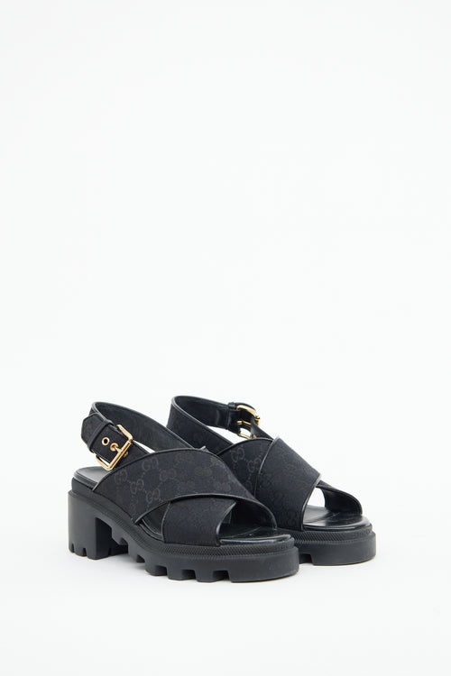 Gucci Black GG Lug Sole Sandal