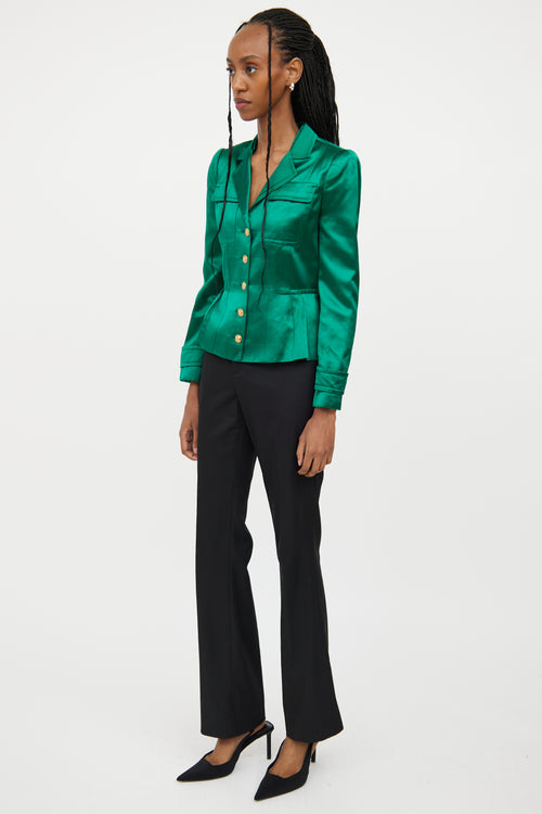 Gucci Green 
Gold Button Silk Blazer