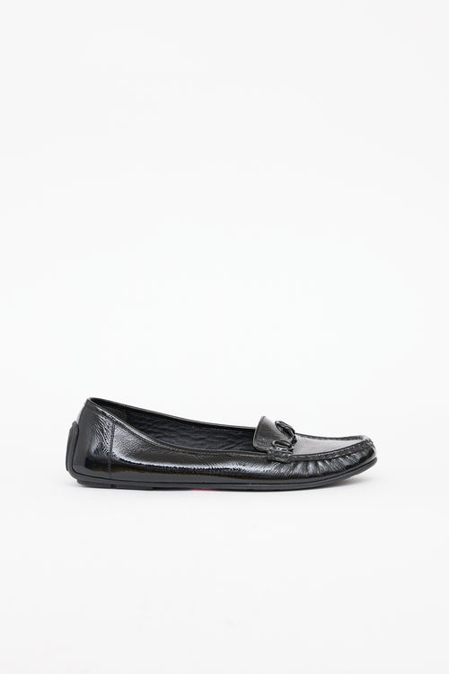 Gucci Black Patent Horsebit Driving Loafer