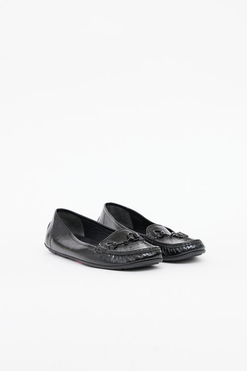 Gucci Black Patent Horsebit Driving Loafer