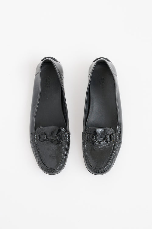 Gucci Black Patent Horsebit Driving Loafer