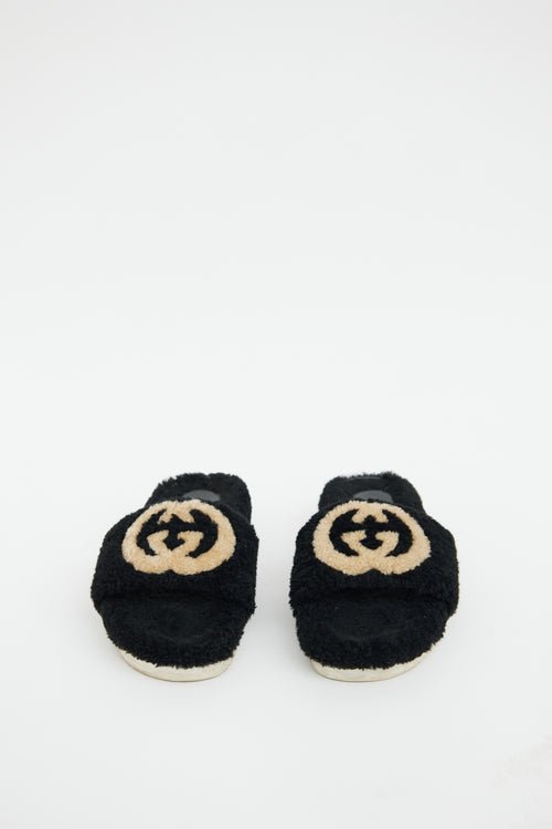 Gucci Black Shearling GG Slide