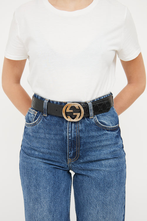 Gucci Black 
Silver Guccissima Belt