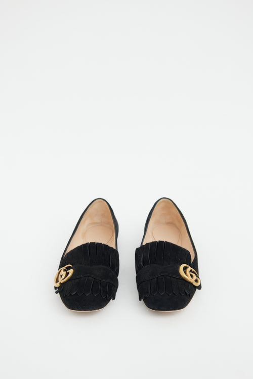 Gucci Black Suede GG Fringe Flat