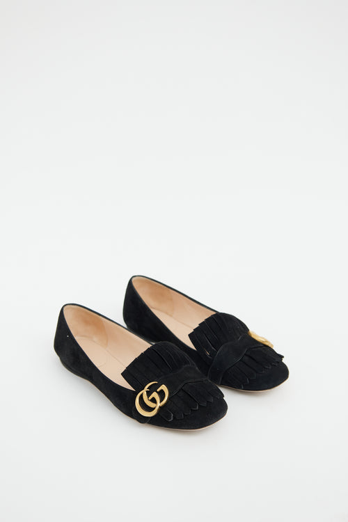 Gucci Black Suede GG Fringe Flat