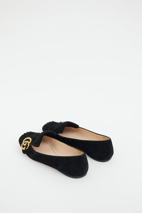 Gucci Black Suede GG Fringe Flat