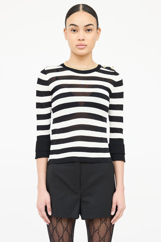 Gucci Stripe Sheer Ruffle Cuff Top