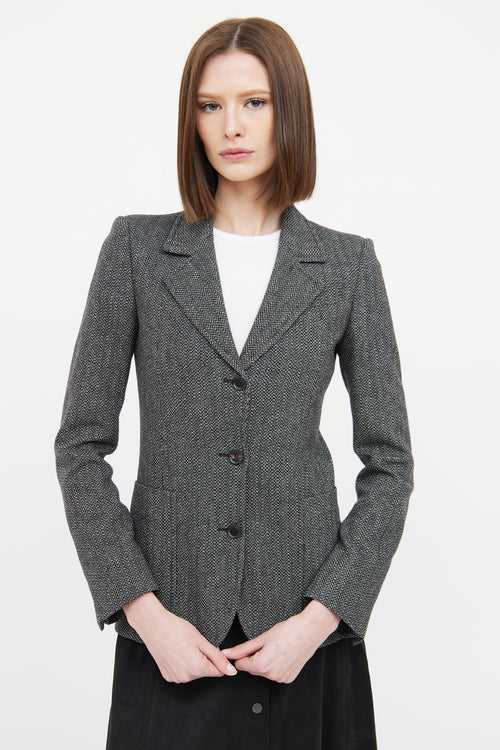 Gucci Black 
White Herringbone Long Sleeve Blazer