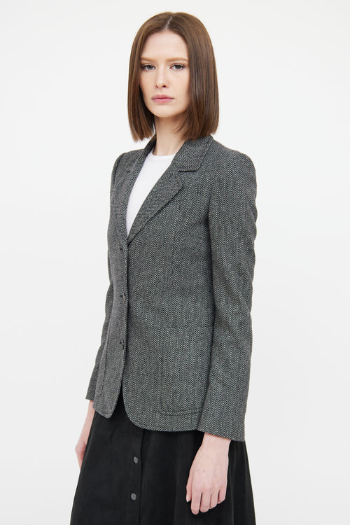 Gucci Black 
White Herringbone Long Sleeve Blazer