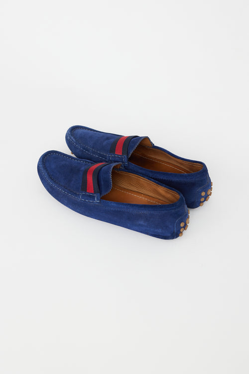 Gucci Blue Suede Web Driver Loafer