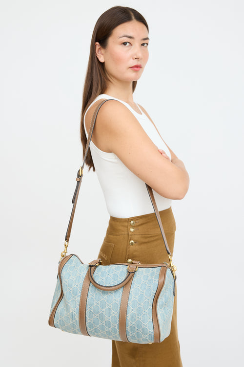 Gucci Blue 
Brown Denim Boston Monogram Bag