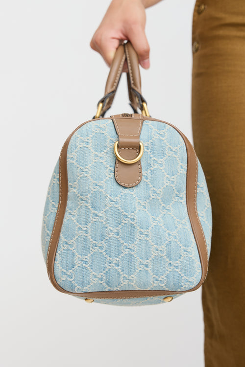 Gucci Blue 
Brown Denim Boston Monogram Bag