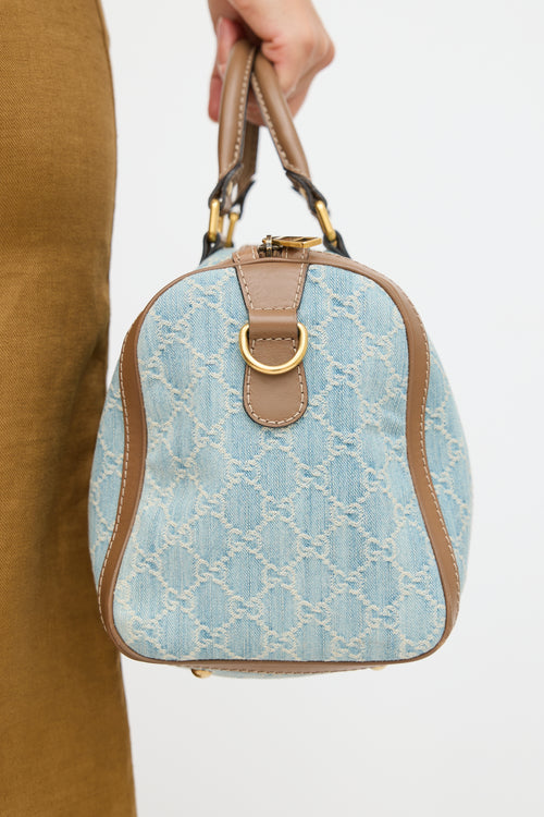 Gucci Blue 
Brown Denim Boston Monogram Bag