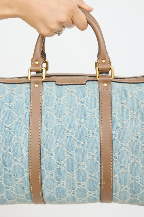 Gucci Blue 
Brown Denim Boston Monogram Bag