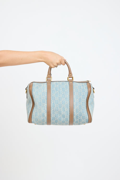 Gucci Blue 
Brown Denim Boston Monogram Bag