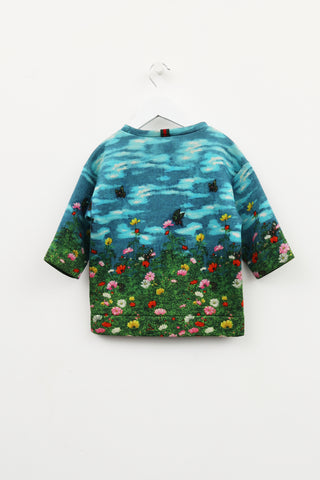 Gucci Kids Blue 
Green Printed Crewneck Sweater