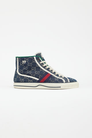 Gucci Blue 1977 Tennis GG Denim High Sneaker