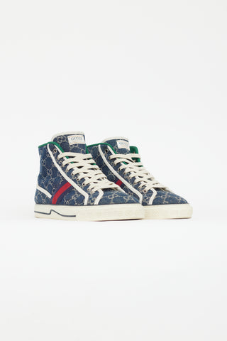 Gucci Blue 1977 Tennis GG Denim High Sneaker