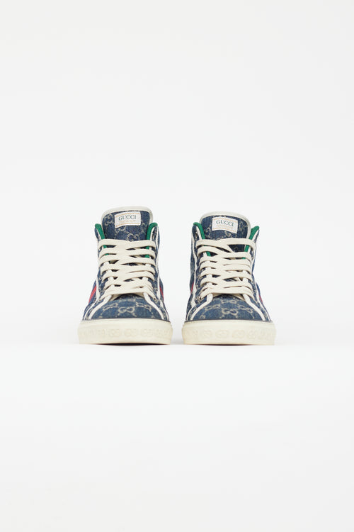 Gucci Blue 1977 Tennis GG Denim High Sneaker