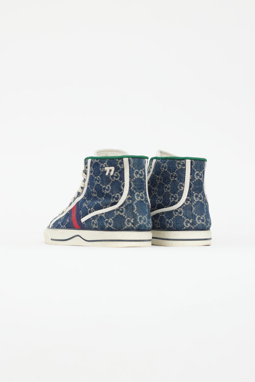 Gucci Blue 1977 Tennis GG Denim High Sneaker