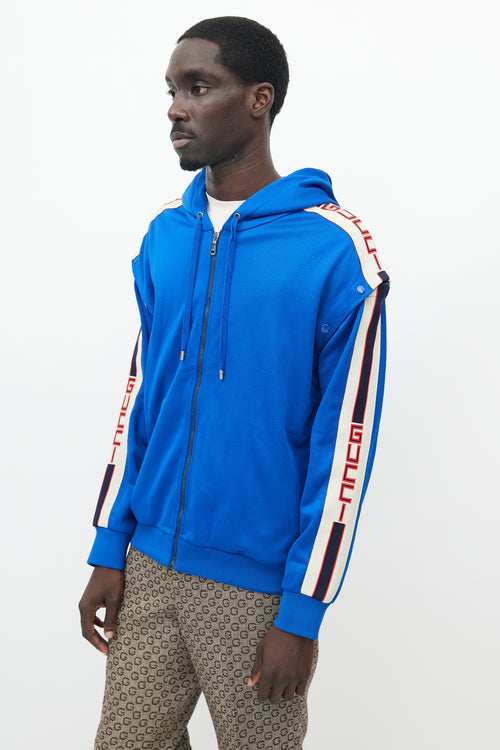 Gucci Blue 
Cream Detachable Sleeve Hooded Jacket