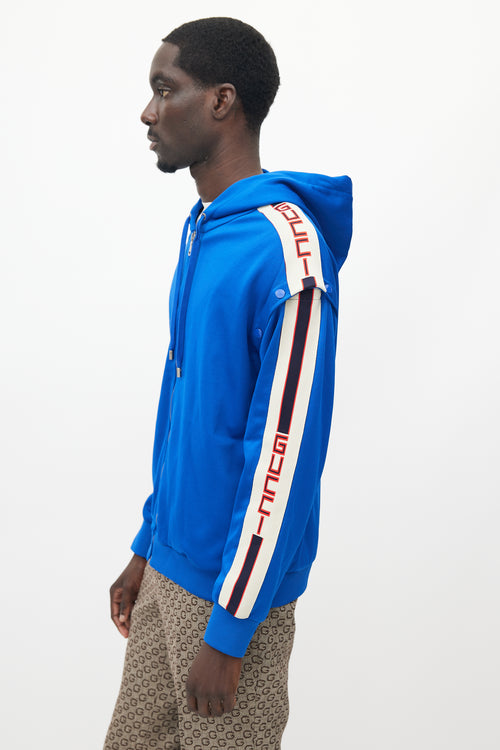 Gucci Blue 
Cream Detachable Sleeve Hooded Jacket