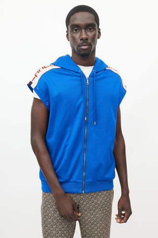 Gucci Blue 
Cream Detachable Sleeve Hooded Jacket