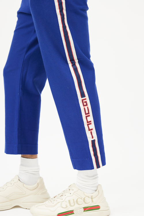 Gucci Blue 
Cream Logo Cropped Trouser