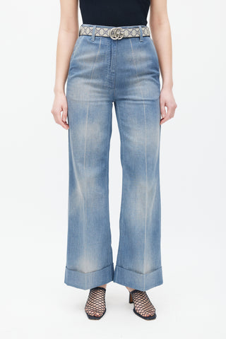 Gucci Blue Cuffed Wide Leg Jeans