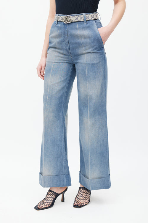 Gucci Blue Cuffed Wide Leg Jeans