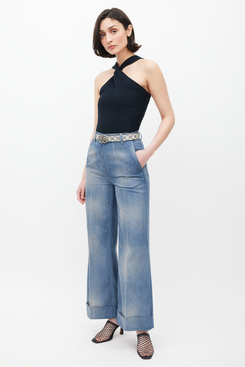 Gucci Blue Cuffed Wide Leg Jeans