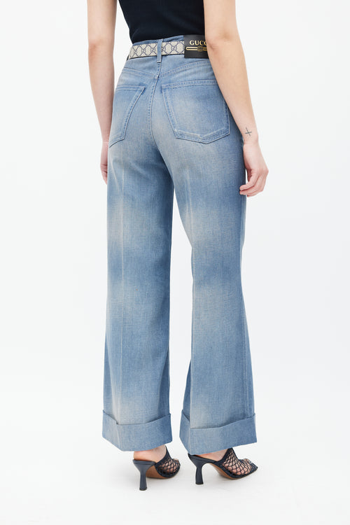 Gucci Blue Cuffed Wide Leg Jeans