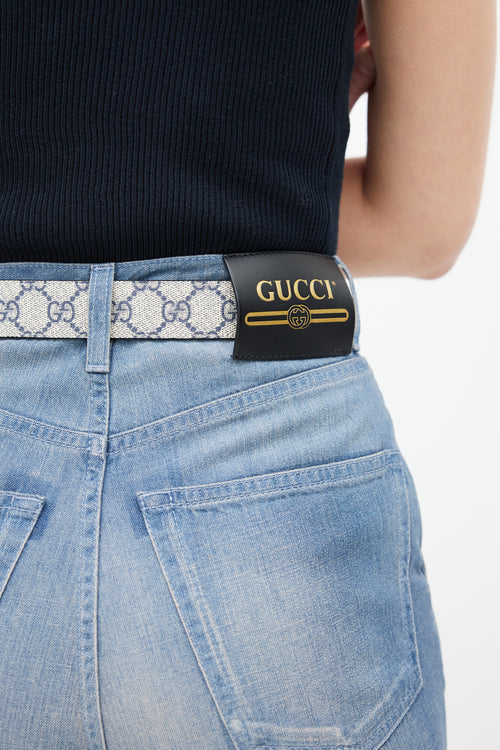 Gucci Blue Cuffed Wide Leg Jeans