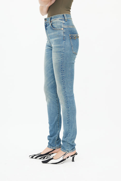 Gucci Blue Denim Horsebit Back Pocket Jeans