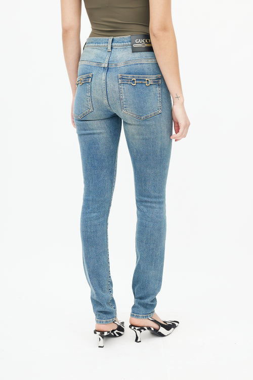 Gucci Blue Denim Horsebit Back Pocket Jeans