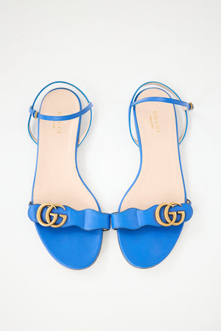 Gucci Blue Leather GG Marmont Lifford Sandal