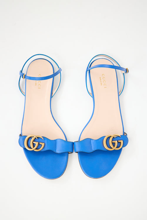 Gucci Blue Leather GG Marmont Lifford Sandal