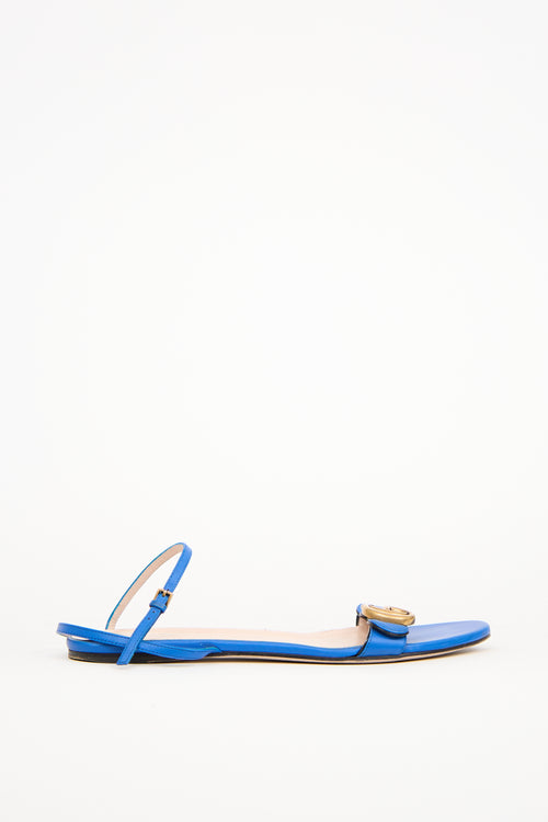 Gucci Blue Leather GG Marmont Lifford Sandal