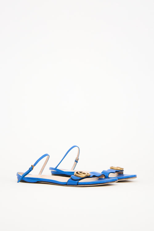 Gucci Blue Leather GG Marmont Lifford Sandal