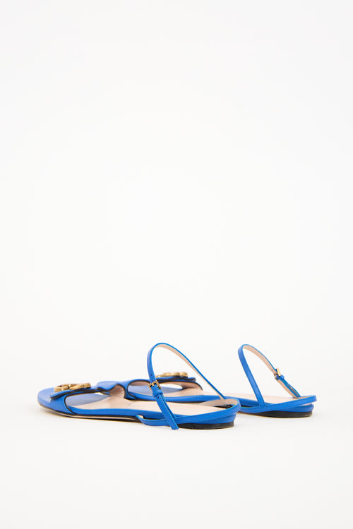 Gucci Blue Leather GG Marmont Lifford Sandal