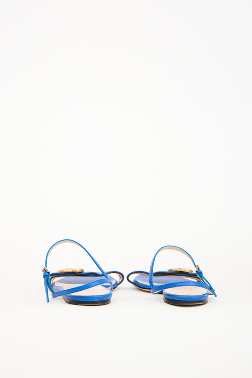 Gucci Blue Leather GG Marmont Lifford Sandal