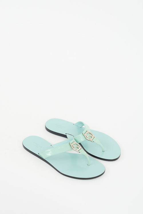 Gucci Blue Leather Logo Sandal