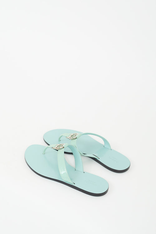 Gucci Blue Leather Logo Sandal