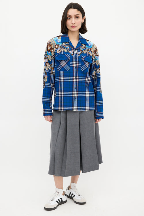 Gucci Blue 
Multi Wool Check Embellished Shirt