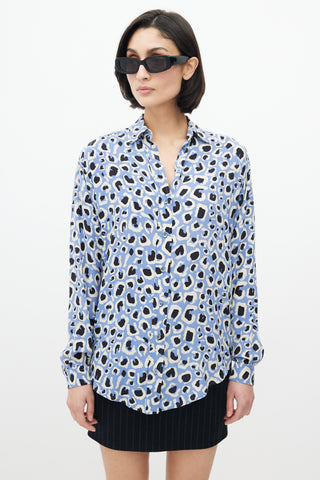 Gucci Blue 
Multi Silk Printed Blouse