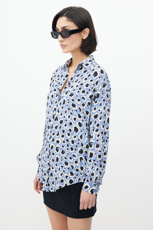 Gucci Blue 
Multi Silk Printed Blouse