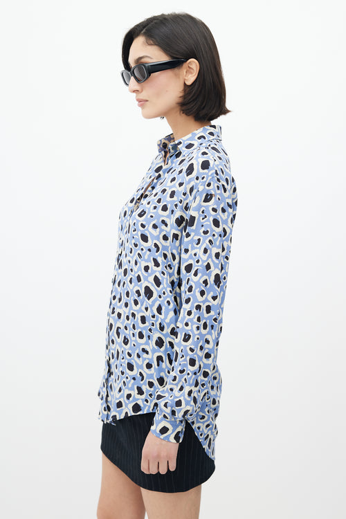 Gucci Blue 
Multi Silk Printed Blouse