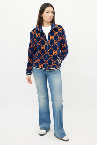 Gucci Blue 
Orange Velour GG Jacket