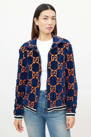 Gucci Blue 
Orange Velour GG Jacket